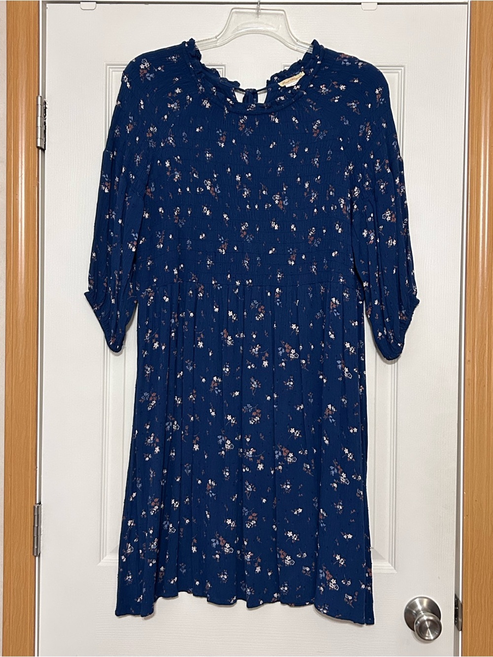 Woman’s Navy Blue Floral Smocked Dress